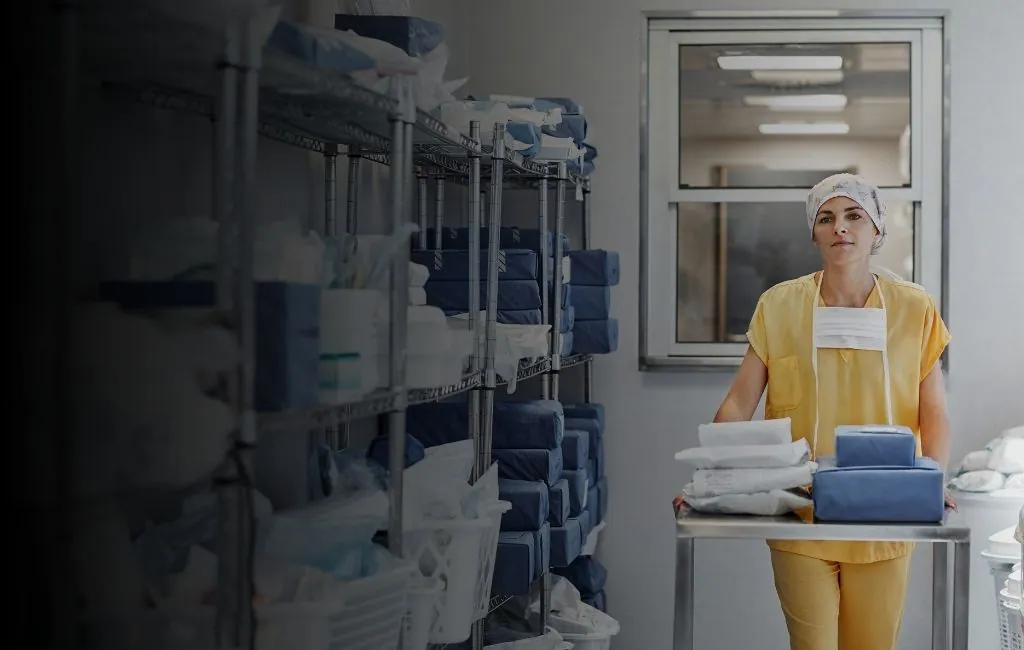 Medical supplies and pharmaceutical inventory in a sterile distribution facility
