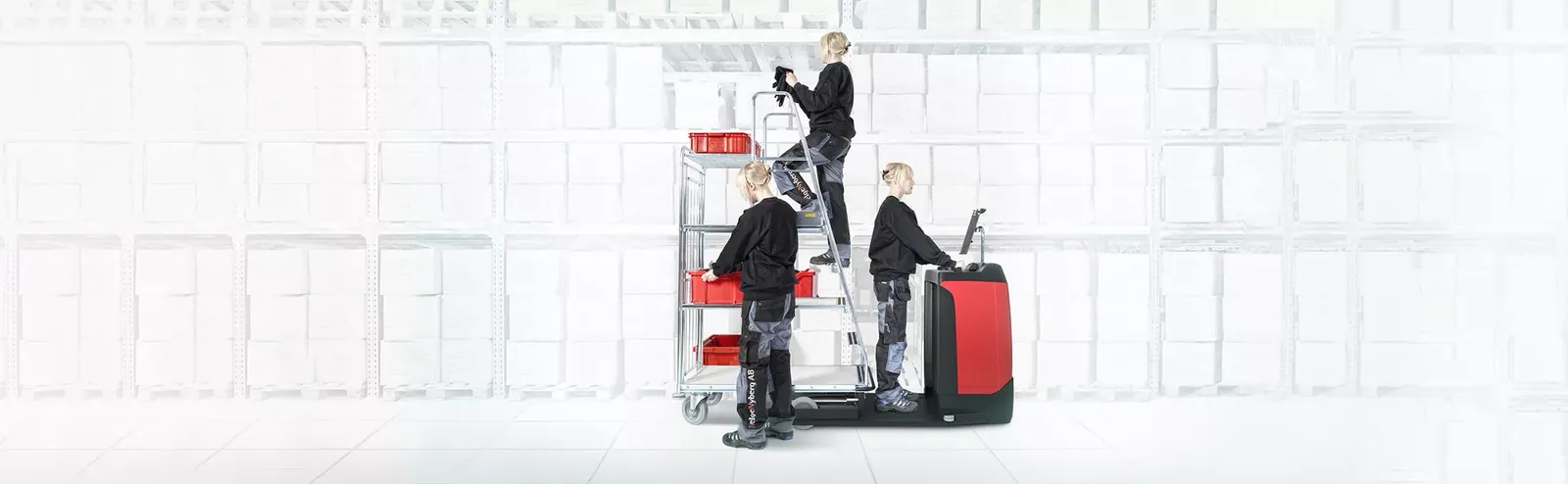 Tuggers and trolleys transporting goods through a facility